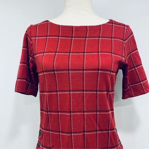 J. JILL XS Red Windowpane Ponte Knit Boatneck Sheath Dress Christmas Classic - Picture 6 of 15